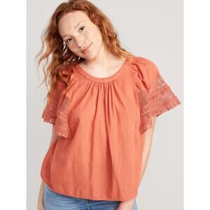 Old Navy Crochet Flutter-Sleeve Swing Top Boho Women Red Basil 3X